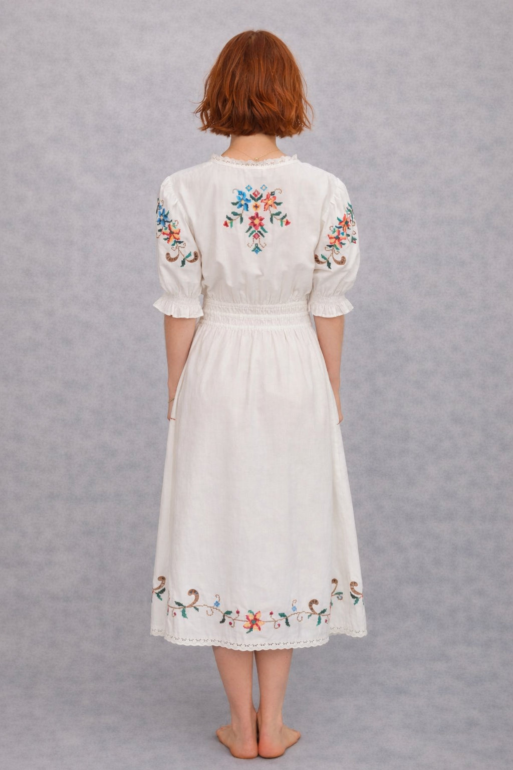 MA.BE Apparel, Abito Midi con Ricami Punto Croce Gracie