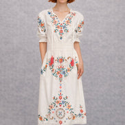 MA.BE Apparel, Abito Midi con Ricami Punto Croce Gracie