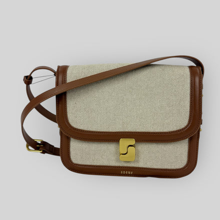 Borsa in Pelle e Canvas a Tracolla Bellissima Maxi Soeur