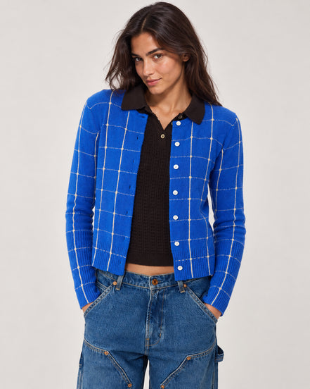 Guest In Residence, Cardigan in Cashmere Leggero con Trama Check