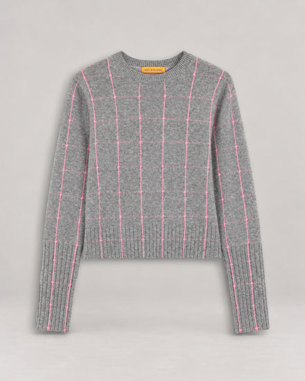 Guest In Residence, Girocollo in Cashmere Leggero con Trama Check