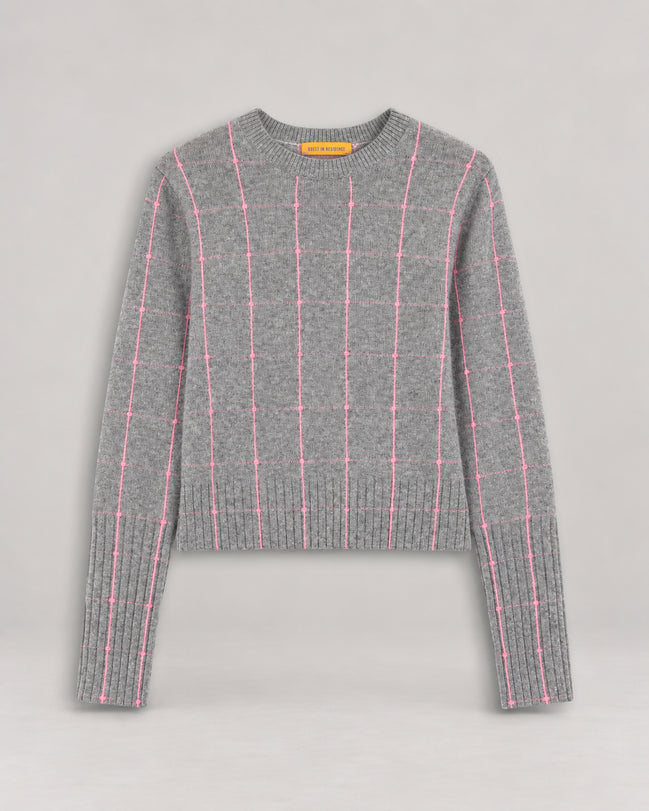 Guest In Residence, Girocollo in Cashmere Leggero con Trama Check