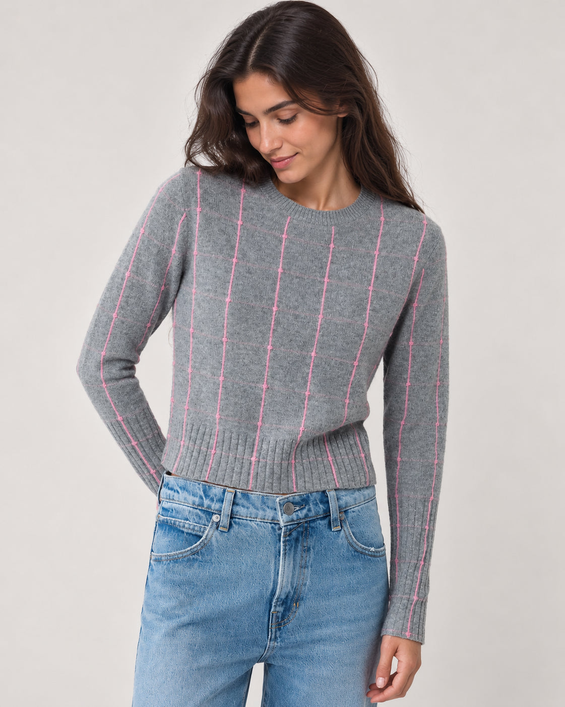 Guest In Residence, Girocollo in Cashmere Leggero con Trama Check