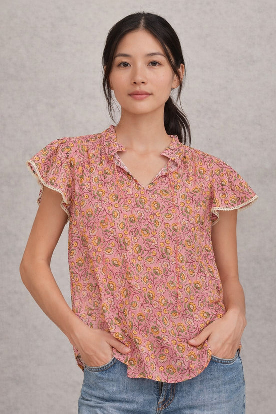 MA.BE Apparel, Top con Volant Maniche Corte Ceci