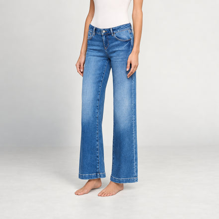 L'Agence, Denim Chiaro a Gamba larga con Vita Bassa Joanne