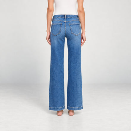 L'Agence, Denim Chiaro a Gamba larga con Vita Bassa Joanne