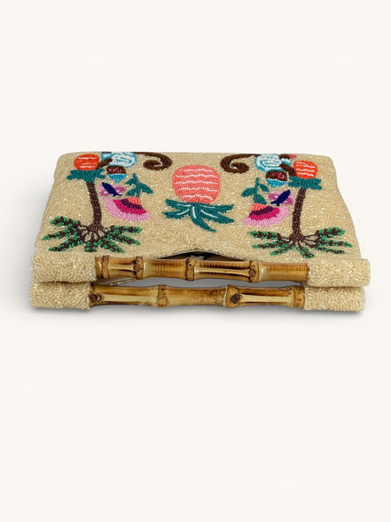 Borsa Clutch con Perline e Manici di Bamboo, Nimo with Love