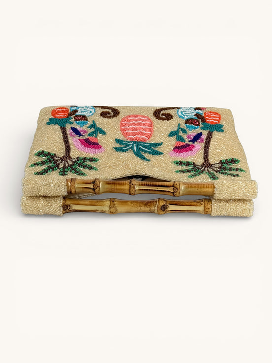 Borsa Clutch con Perline e Manici di Bamboo, Nimo with Love