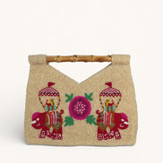 Borsa Clutch con Perline e Manici di Bamboo, Nimo with Love