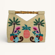 Borsa Clutch con Perline e Manici di Bamboo, Nimo with Love