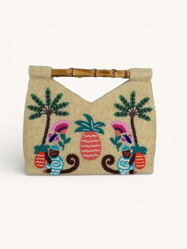 Borsa Clutch con Perline e Manici di Bamboo, Nimo with Love