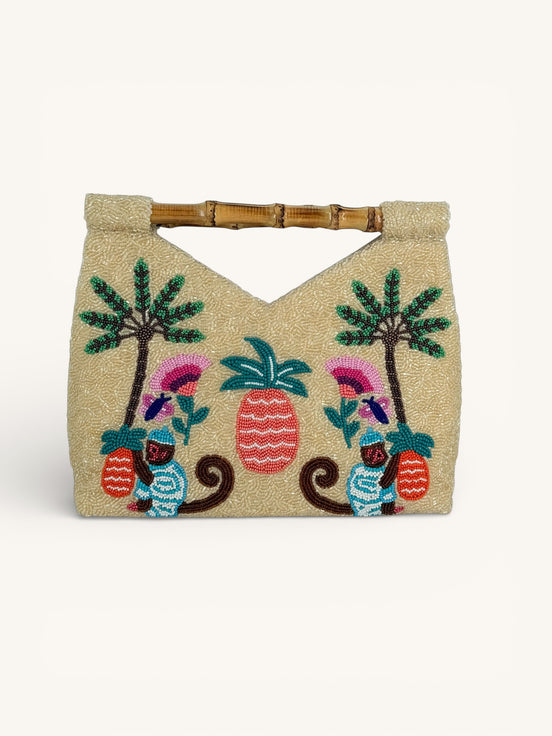 Borsa Clutch con Perline e Manici di Bamboo, Nimo with Love