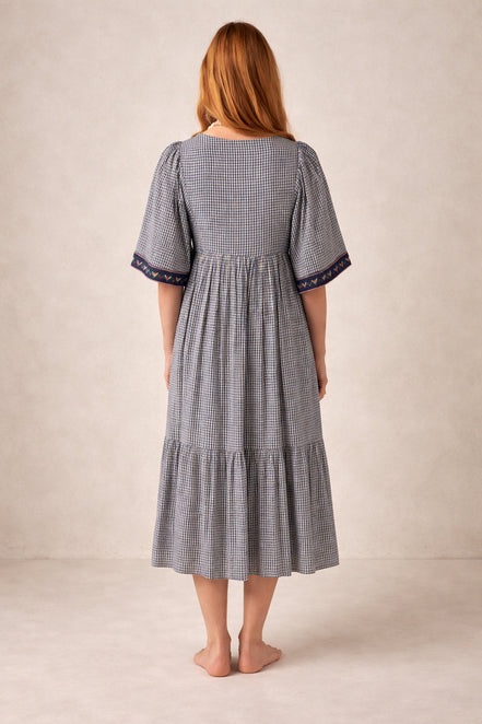 Abito Quadretti Blu con Ricami Augusta Maison Hotel