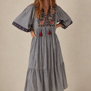 Abito Quadretti Blu con Ricami Augusta Maison Hotel