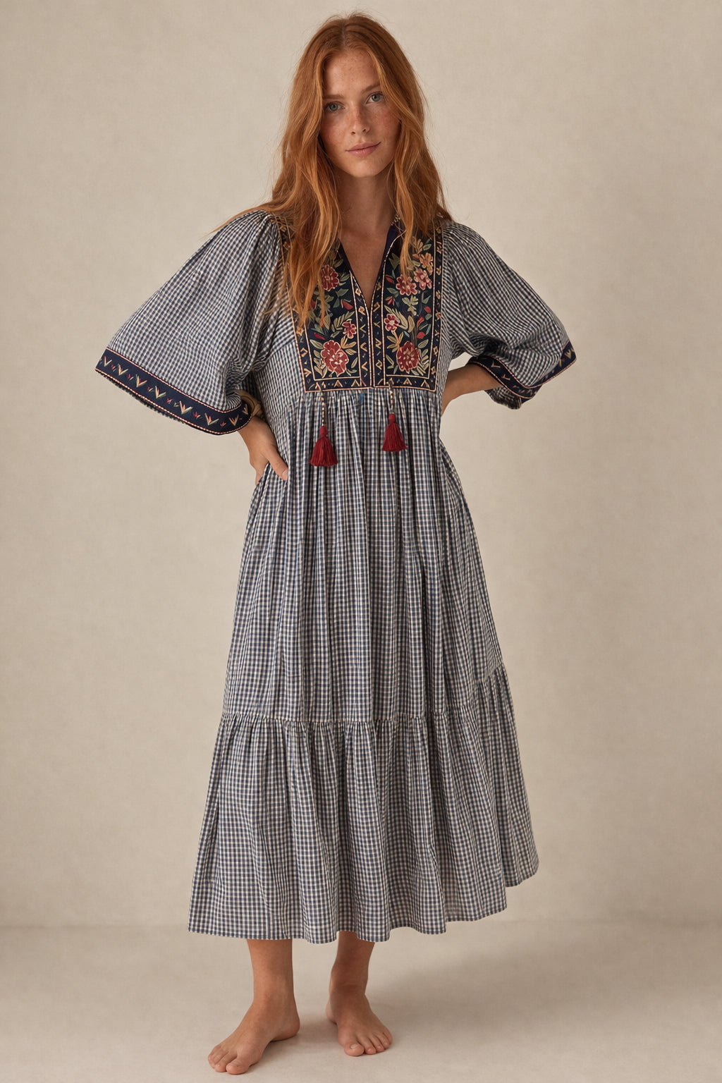 Abito Quadretti Blu con Ricami Augusta Maison Hotel