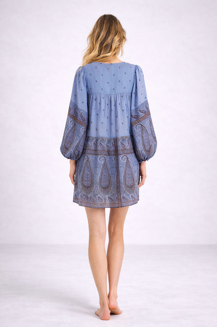 Abito Corto in Voile di Cotone Fantasia Paisley, Johri Antik Batik