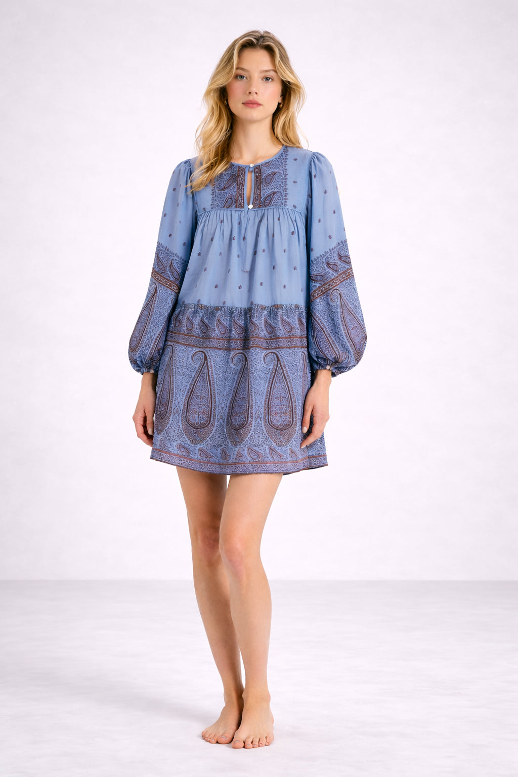 Abito Corto in Voile di Cotone Fantasia Paisley, Johri Antik Batik