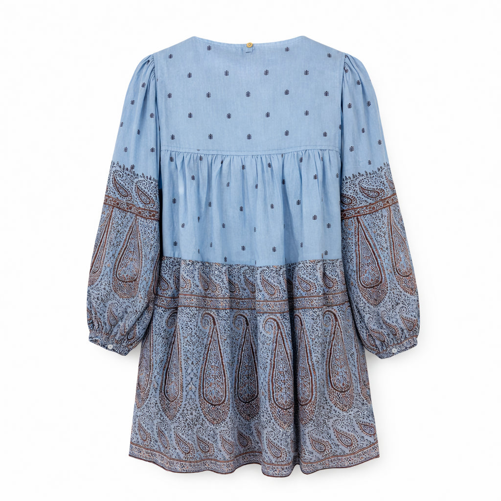 Abito Corto in Voile di Cotone Fantasia Paisley, Johri Antik Batik