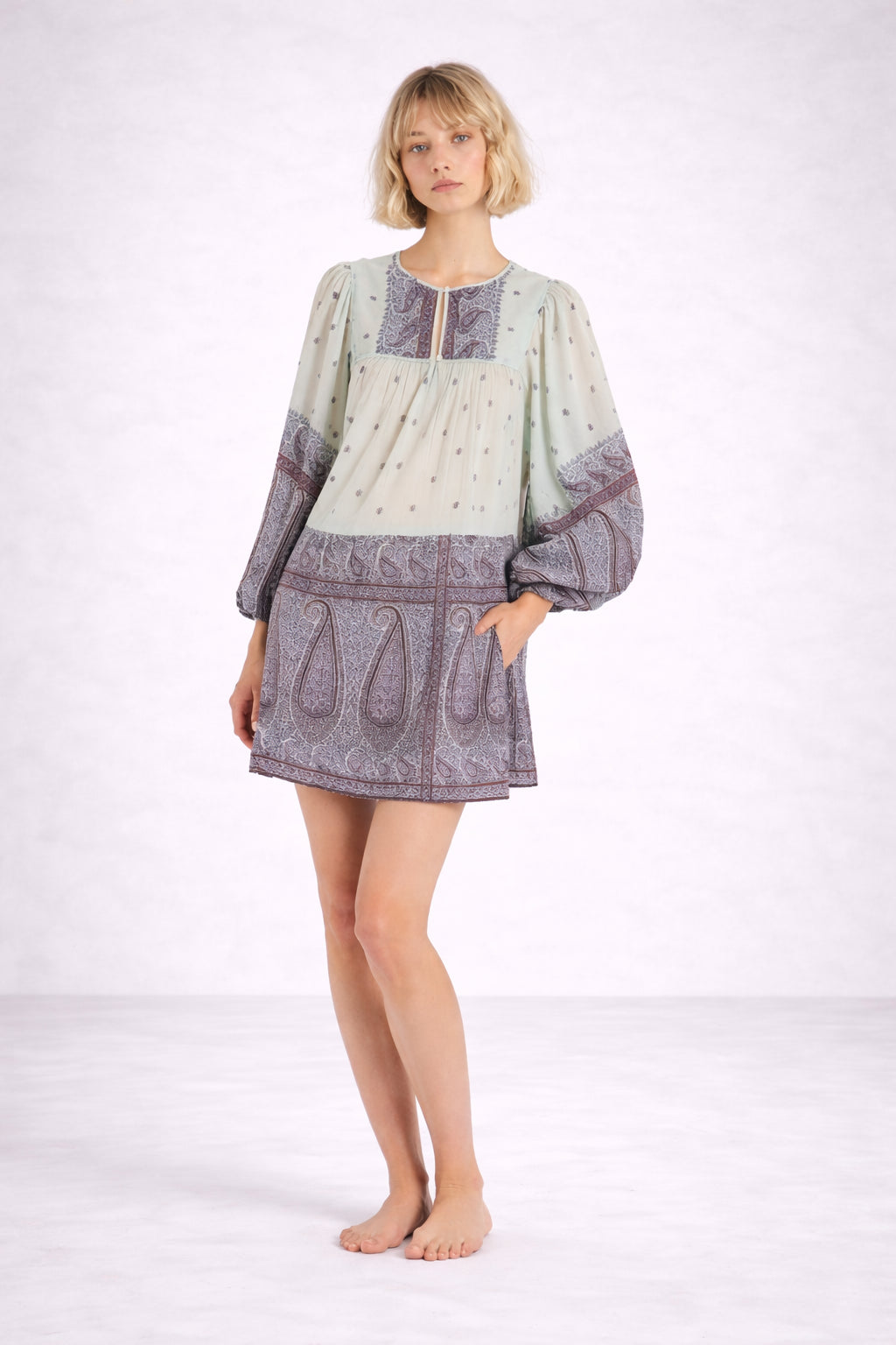 Abito Corto in Voile di Cotone Fantasia Paisley, Johri Antik Batik