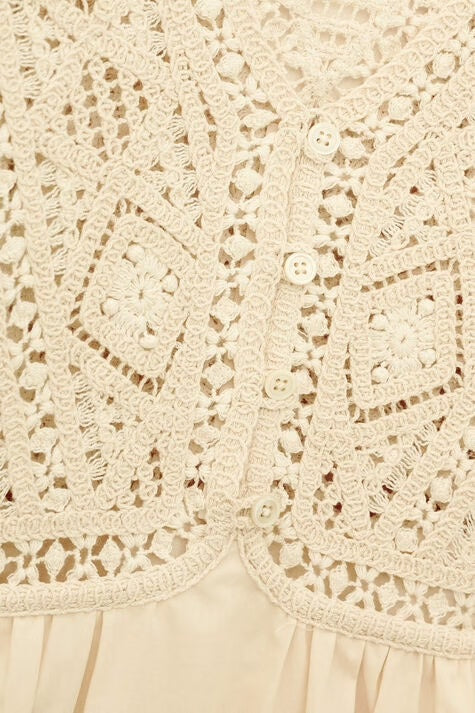 Ba&sh, Abito Corto in Cotone con Pizzo Guipure Sonia