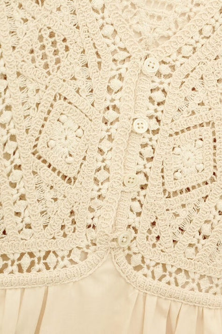 Ba&sh, Abito Corto in Cotone con Pizzo Guipure Sonia