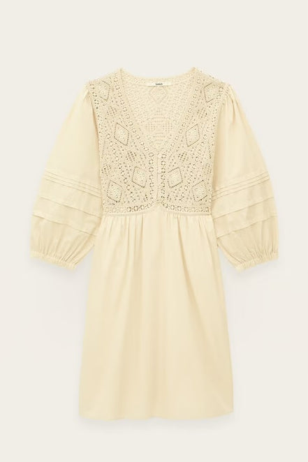 Ba&sh, Abito Corto in Cotone con Pizzo Guipure Sonia