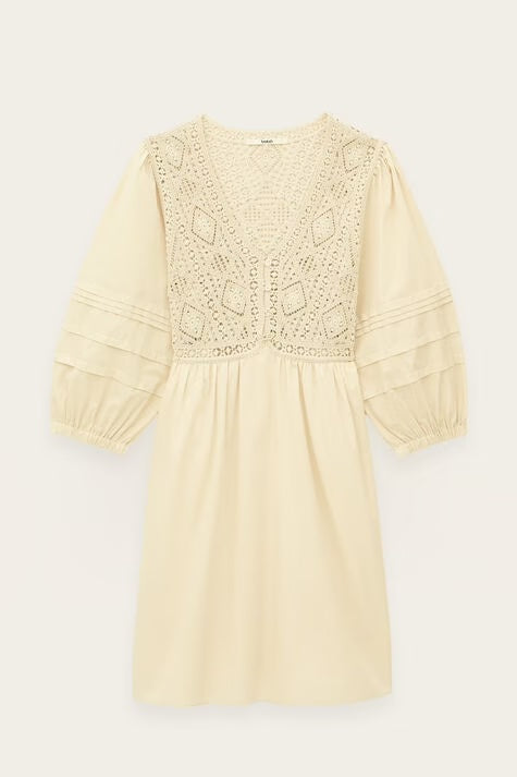 Ba&sh, Abito Corto in Cotone con Pizzo Guipure Sonia