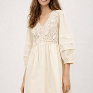 Ba&sh, Abito Corto in Cotone con Pizzo Guipure Sonia
