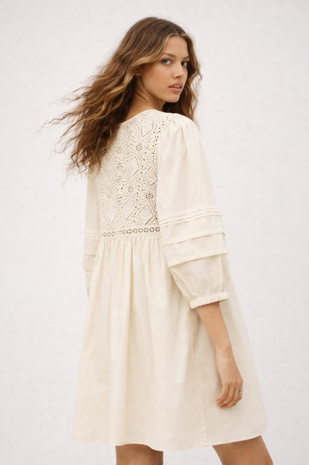 Ba&sh, Abito Corto in Cotone con Pizzo Guipure Sonia