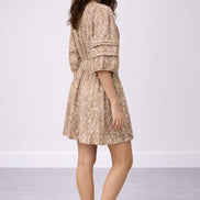 Mini Dress Fantasia con Cintura in Vita Fondo Beige Teodora Baash