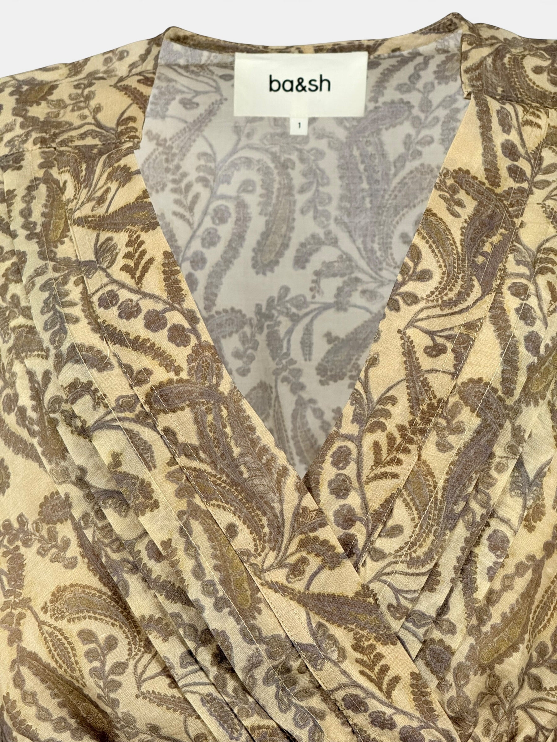 Mini Dress Fantasia con Cintura in Vita Fondo Beige Teodora Baash