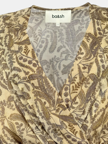 Mini Dress Fantasia con Cintura in Vita Fondo Beige Teodora Baash