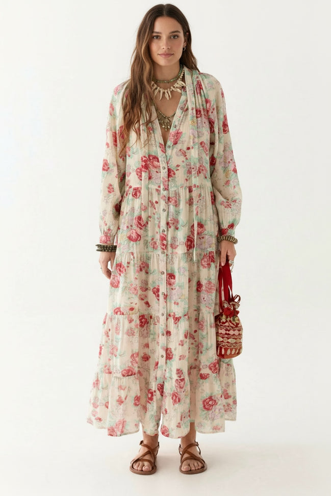 Maxi Dress in Cotone a Fiori Augustina Maison Hotel