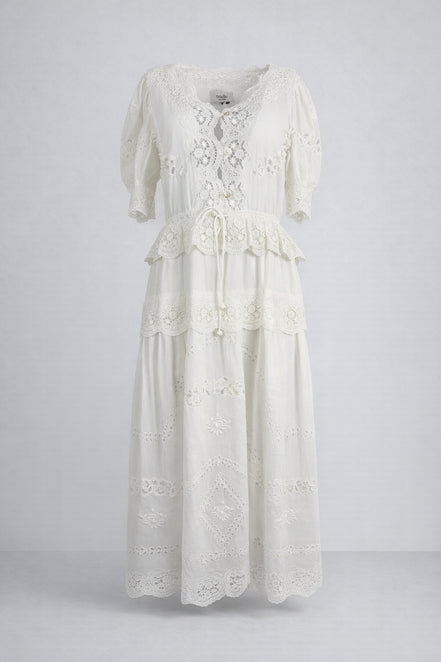 Abito Midi Sofia in Cotone Leggero con Ricami e Pizzo, SEA New York