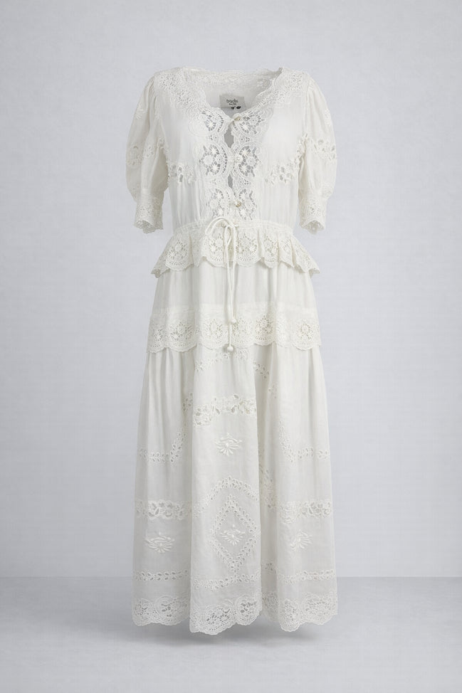 Abito Midi Sofia in Cotone Leggero con Ricami e Pizzo, SEA New York