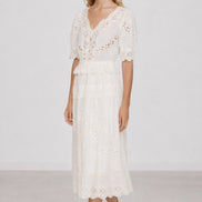 Abito Midi Sofia in Cotone Leggero con Ricami e Pizzo, SEA New York