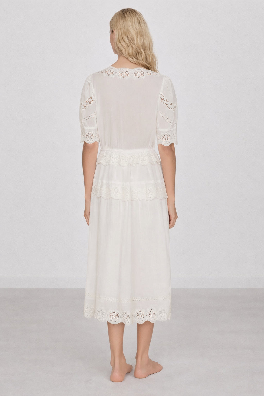 Abito Midi Sofia in Cotone Leggero con Ricami e Pizzo, SEA New York