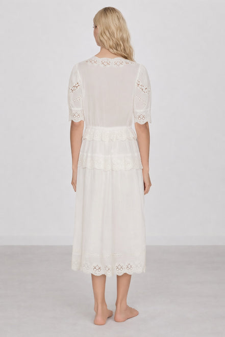 Abito Midi Sofia in Cotone Leggero con Ricami e Pizzo, SEA New York