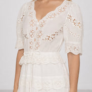 Abito Midi Sofia in Cotone Leggero con Ricami e Pizzo, SEA New York
