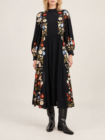 SEA New York, Abito Midi con Ricami Floreali Ruwa
