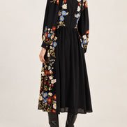 SEA New York, Abito Midi con Ricami Floreali Ruwa