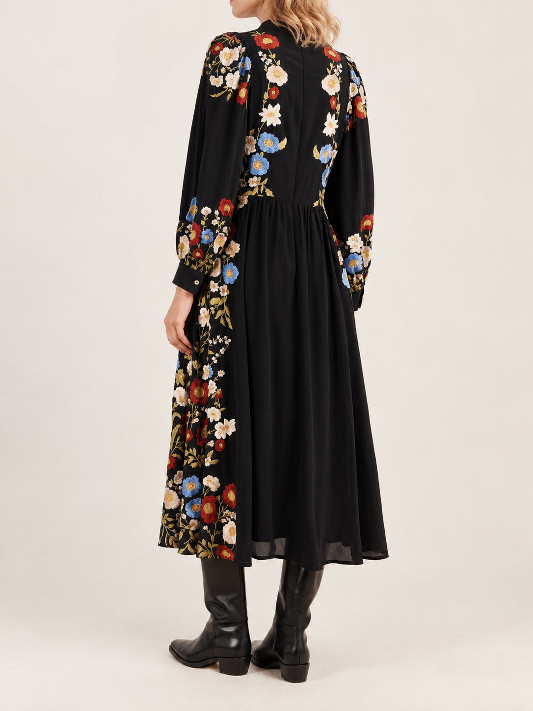 SEA New York, Abito Midi con Ricami Floreali Ruwa