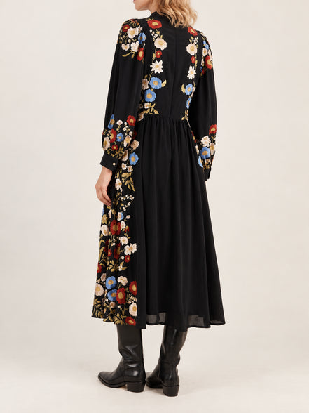 SEA New York, Abito Midi con Ricami Floreali Ruwa