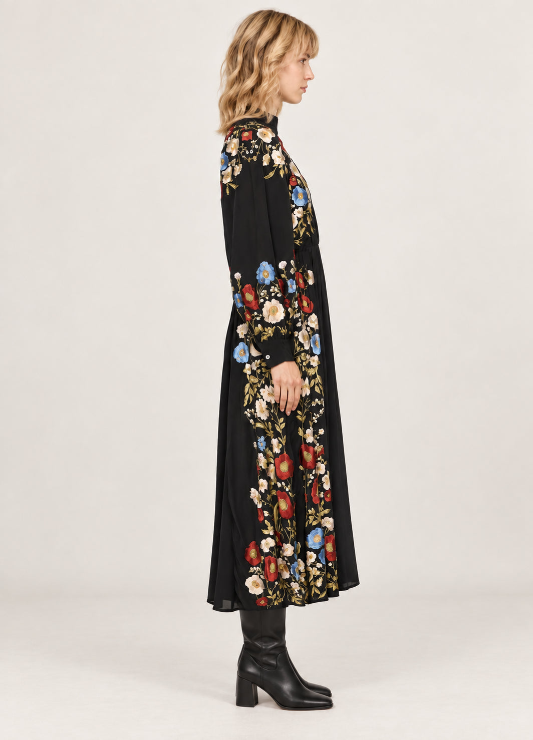 SEA New York, Abito Midi con Ricami Floreali Ruwa