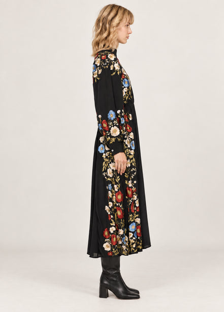 SEA New York, Abito Midi con Ricami Floreali Ruwa