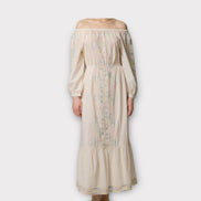 Antik Batik, Abito Lungo Avorio in Cotone Alex