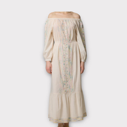 Antik Batik, Abito Lungo Avorio in Cotone Alex