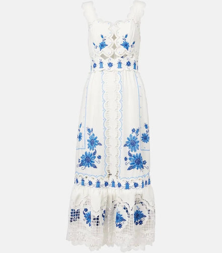 Abito Midi con Spalline Pizzo e Punto Croce Richelieu Farm Rio