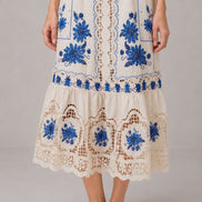 Abito Midi con Spalline Pizzo e Punto Croce Richelieu Farm Rio