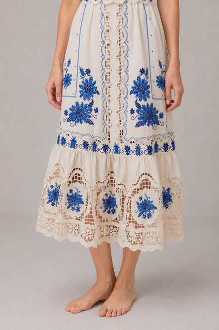 Abito Midi con Spalline Pizzo e Punto Croce Richelieu Farm Rio